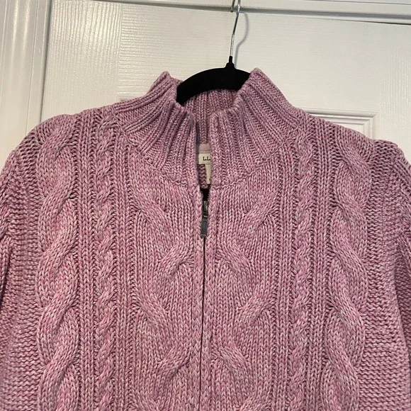 L.L. Bean Size M Lavender Long Sleeve Cable Knit Full Zip Mock Neck Cardigan - Picture 2 of 12